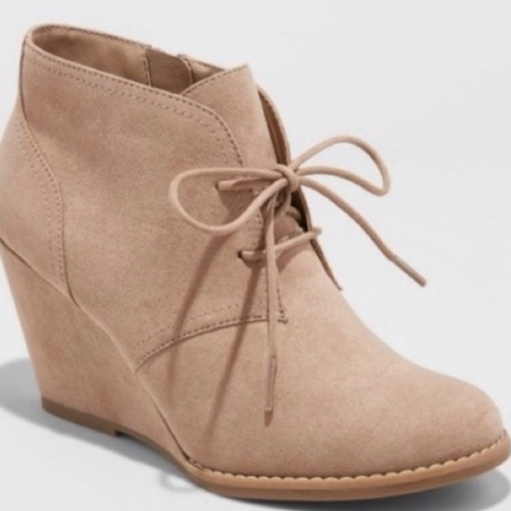 Target Universal Thread Tan Suede Wedge Booties, Size: 8